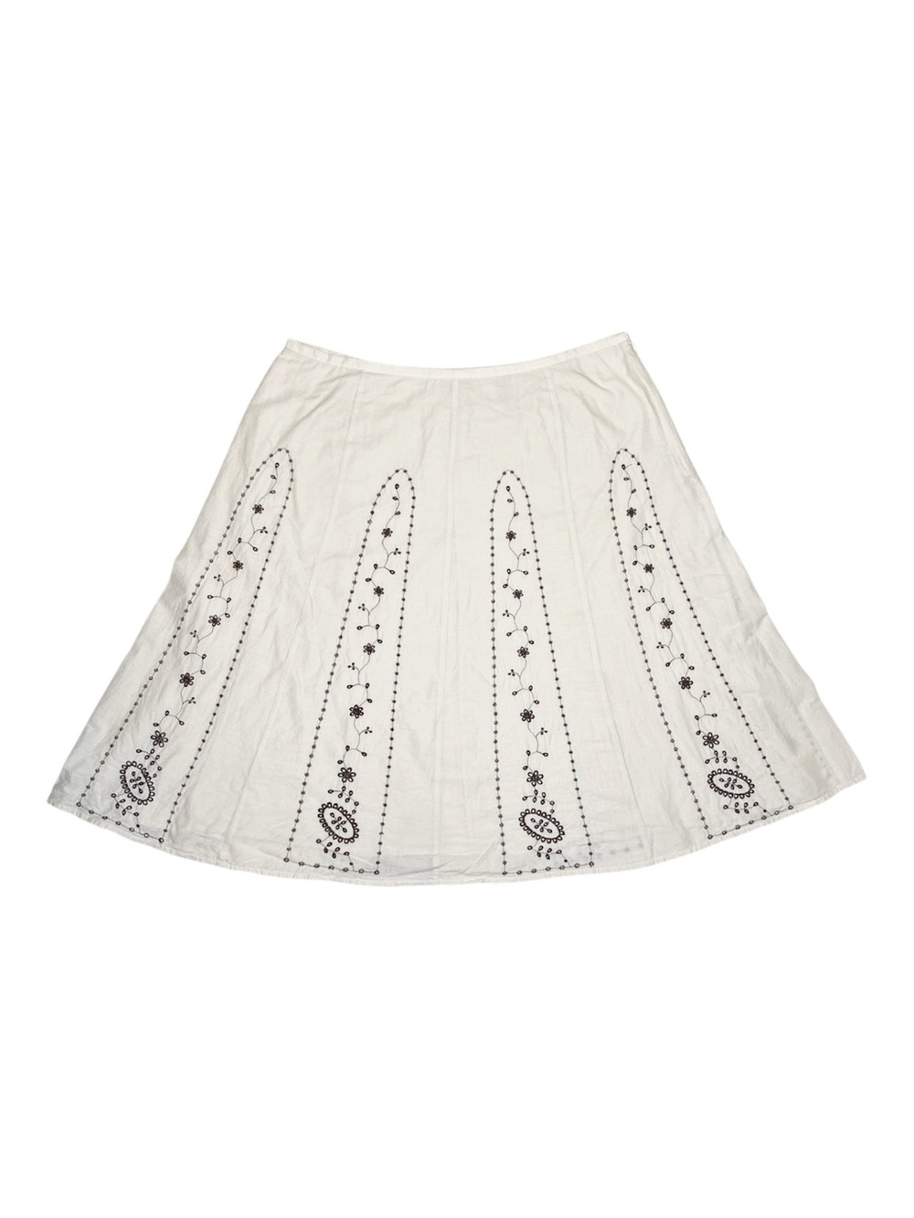 Vintage Y2K I.e Woman Cream Brown Eyelet Embroidered Cotton Midi Skirt 16W